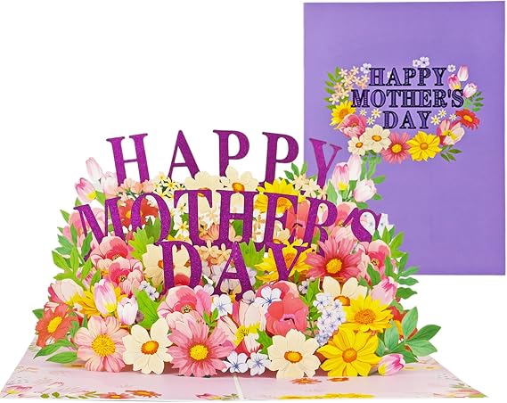 3D Pop Up Mother's Day Card, Eco-Friendly Recycled Greeting Card with Envelope & Message Note, Happy Mother's Day for Mom