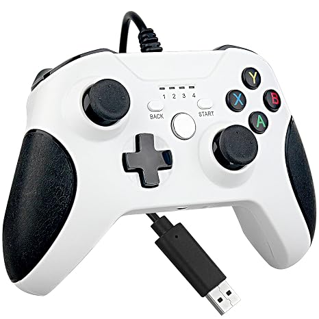 OSTENT Wired USB Controller Joystick Gamepad for Microsoft Xbox One/Xbox One S/Windows PC Laptop Computer Color White