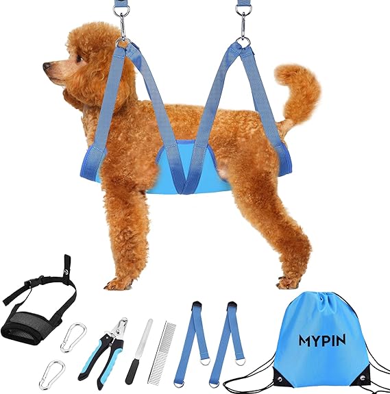 Cat Grooming Hammock, Pet Grooming Harness for Dogs, Cats Care, S Size | Hammock Restraint Bag with Adjustable Grooming Loop/Stainless D-Hooks/Nail Clippers/Trimmer/Nail File for Pet Nail Trimming