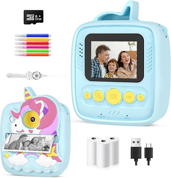 Kids Camera Instant Print,48MP Digital Camera,1080P Video Selfie Toy,Blue