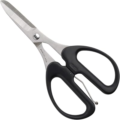 ALLEX Leather Scissors Professional Heavy Duty Sharp Japanese Stainless Steel, Leather Cutting Scissors Spring Loaded Handle, Made in JAPAN, Black