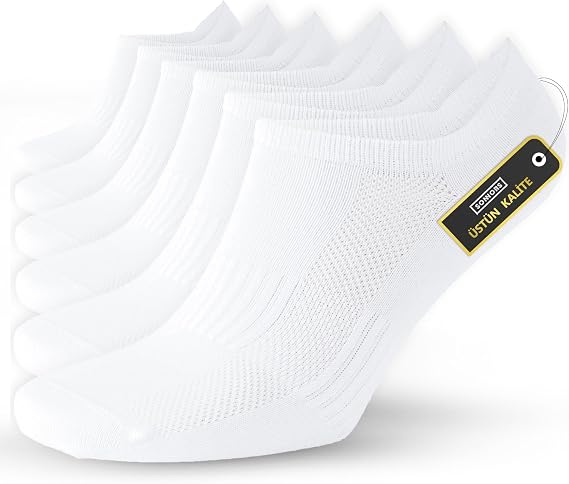 SONNORS 6 Çift Uniseks Sneaker Kadın Erkek Çorap - Organik Pamuk Patik Spor Çorabı - Kısa Çorap Dikişsiz Rahat Kalıp - Beyaz Siyah Gri