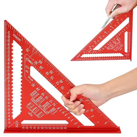 Zythrem Speed Square 12Inch Rafter Square Metric Carpenters Square Aluminum | Carpenters Roofing Square Builders Framing Square Triangle Ruler Protractor for Woodworking Angle Measuring Marking