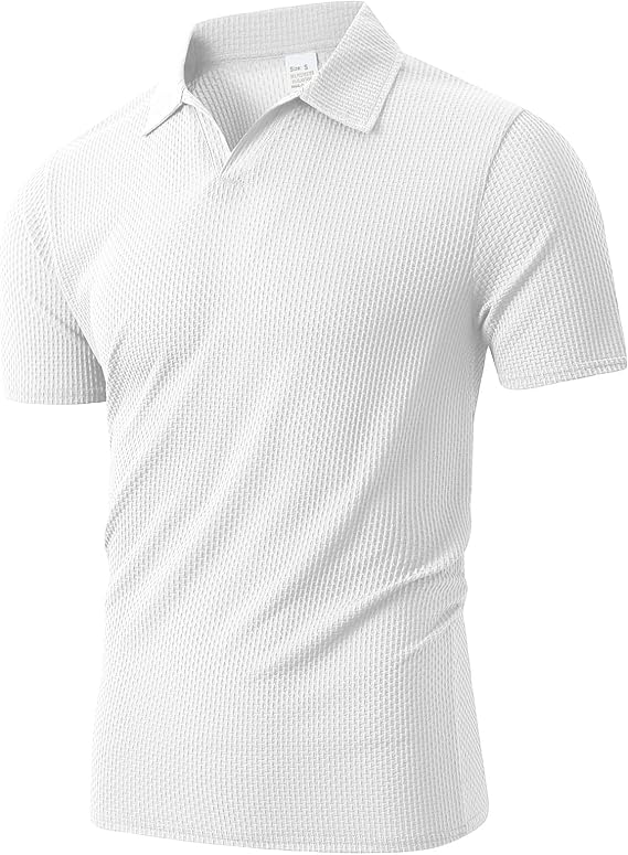 Men Short Sleeve Polo Shirt Breathable Mesh Knit Ice Silk Fabric Lightweight No Button Collar Casual Fit Top