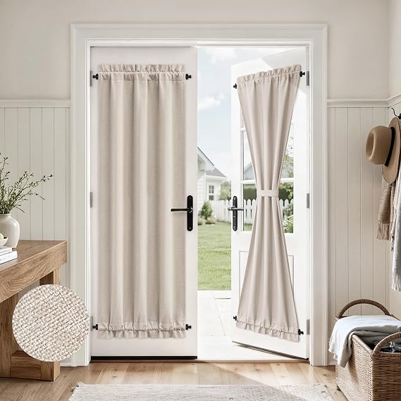 HOMEIDEAS 100% Blackout Linen Door Curtains for French Door 26x72 Inch