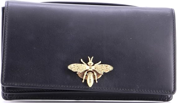 Pre-Loved Bee Clutch Leather, Black