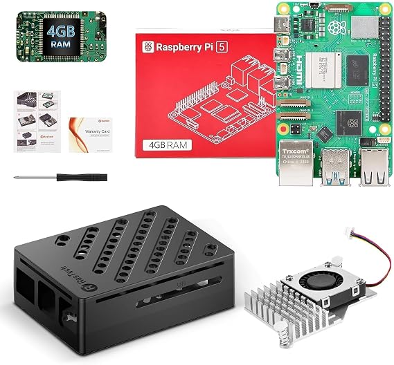 RRasTech Raspberry Pi 5 Kit 4GB RAM with Pi 5 Case,Active Cooler,Screwdrive and Pi 5 4GB Board Included
