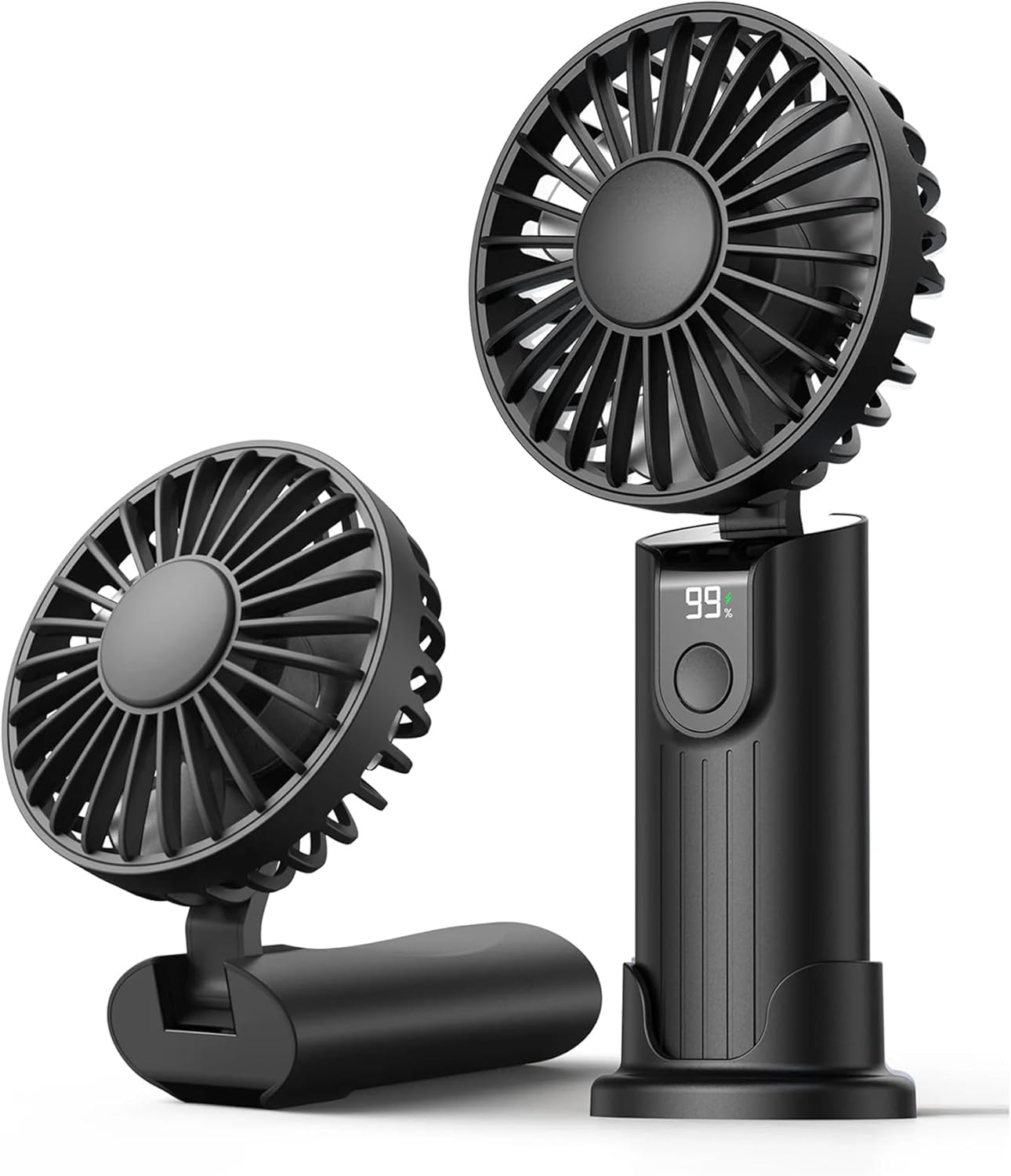 Warmco K38 Ekranlı 4 Kademeli El Vantilatörü 5000mAh Şarjlı Taşınabilir Katlanabilir Standlı Boyun Askılı Soğutucu Fan Siyah
