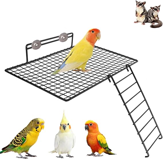Sugar Glider cage Accessories, Anti-bite Breathable Bird cage Platform with Ladder, Screw Fixed to Prevent Falling Off, Suitable for Rats and Parrots(Black)
