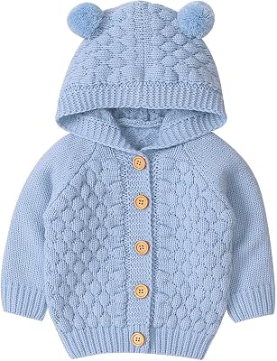 Baby Boys Girls Long Sleeve Button Front Hooded Sweater Toddler Warm Outerwear Sweater