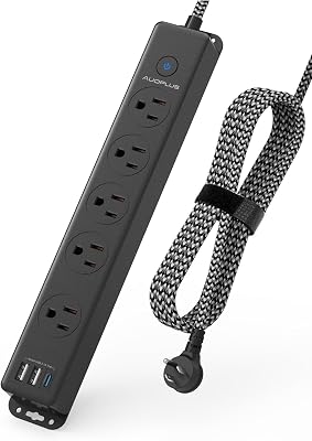 Surge Protector Power Strip with USB C Ports, 5FT Braided Extension Cord, 5 Outlets and 3 USB Ports1 USB C, AUOPLUS Mountable Power Strips Flat Plug with Overload Protection