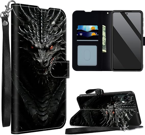 Black Face Dragon for OnePlus Nord N30 5G/CE 3 Lite Wallet Case with Wrist Strap, Flip PU Leather Card Holder Phone Case Magnetic Closure Kickstand Shockproof Purse Cover for 1+ Nord N30 5G