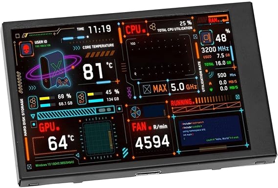 VBESTLIFE 3.5inch Computer Temp Monitor, USB C PC Mini Sensor Panel Display, for aida64 PC CPU Data Temperature Monitor Computer Case Secondary Screen