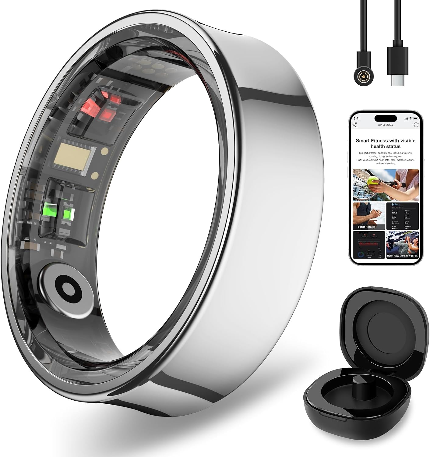 Smart Ring for Men Women, Health & Fitness Tracker with Heart Rate, Sleep Monitor, Step Counter, IP68 Waterproof, Silver #8