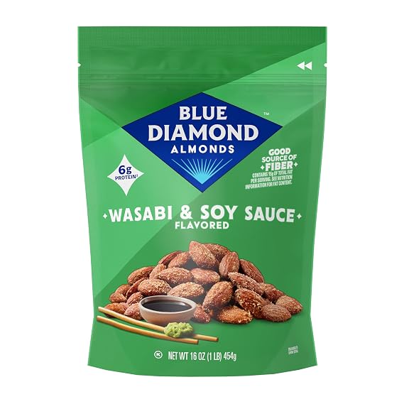 Blue Diamond Almonds Wasabi & Soy Sauce Flavored Snack Nuts, 16 Oz Resealable Bag (Pack of 1)