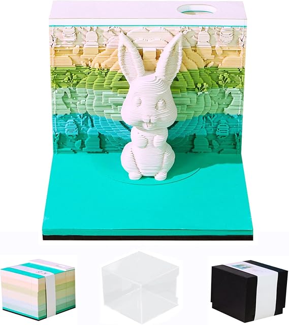 3D Time Piece Calendar 2026 3D Tear Away Art Memo Pad Notepad Desk Calendar with Light,3D Art Calendar Desktop Decoration Gift for Christmas Easter (Auspicious Rabbit)