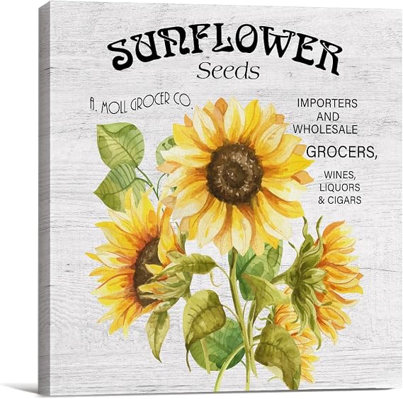 Country Sunflower Canvas Prints Wall Art Decor Desk Sign Sunflower Quote Poster Painting Framed Artwork 8 x 8 Inch Home Shelf Wall Decoration