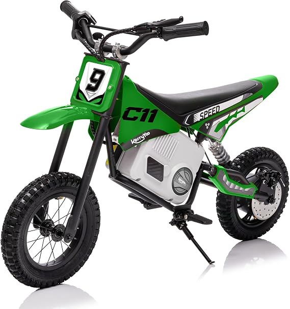 KerryYoo C11 24V 250W Electric Dirt Bike for Kids, Up to 9.3MPH Off-Road Electric Motorcycle with Explosion-Proof Tires, Twist Grip Throttle, Spring Suspension,Kids Ride On Dirtbike - Green