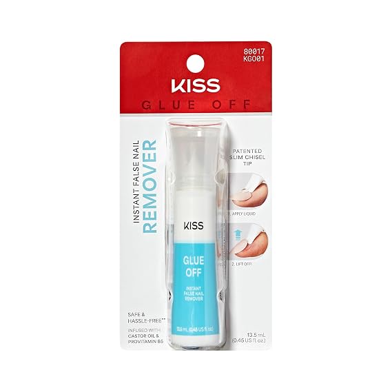 Kiss Glue OFF Instant Press On Nails & Nail Glue Remover with Chisel Tip, No Damage To Natural Nails, Castor Oil and Pro Vitamin B, 13.5 mL (0.45 fl. oz.)