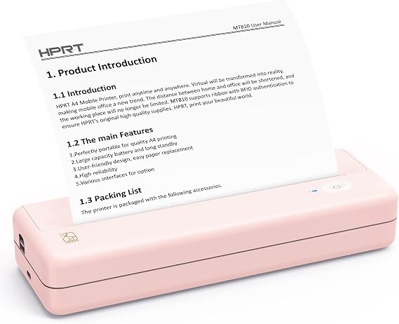 HPRT Wireless Portable Printer - Bluetooth Thermal Printer for Travel, | Wireless Portable Printer - Bluetooth Thermal Printer for Travel, Mobile Office, School, Home for iOS Android,Pink