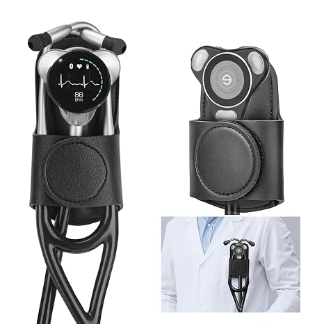 Stethoscope Holder Clip for EKO CORE 500™ – Lightweight PU Leather Hip Holder Clip for Physicians, Nurses, EMTs, and Medical Students