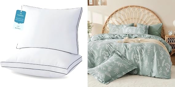 MUXHOMO Bed Pillows Queen Size Set of 2 & Bed in a Bag Bedding Sets 7 Pieces