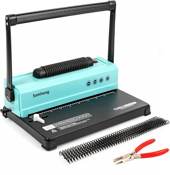 SAMHONG Coil Spiral Binding Machine - Manual Hole Punch - Electric Coil Inserter - Adjustable Side Margin - for Letter Size/A4/A5,  with 1 Box 5/16'' Plastic Coil Binding Spines & Plier