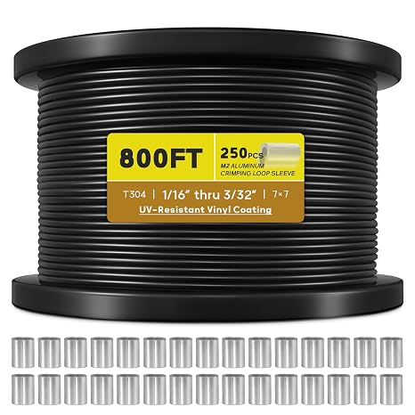 Vinyl Coated Wire Rope 3/32", 800FT 304 Stainless Steel Cable