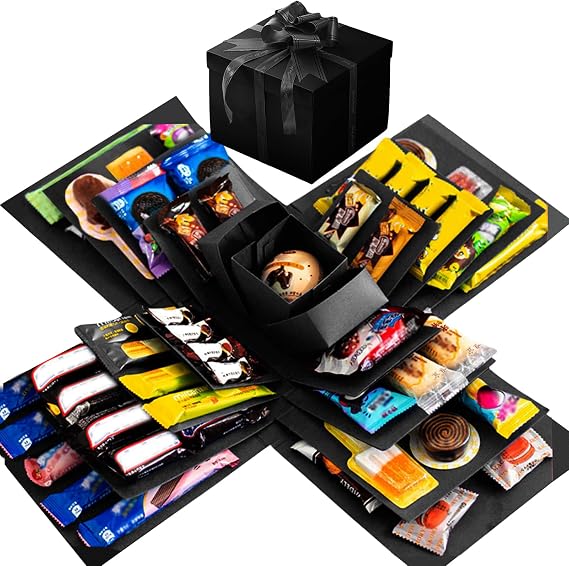 DIY Explosion Gift Box Black,5 Layer Snack Explosion Box with tape ribbon