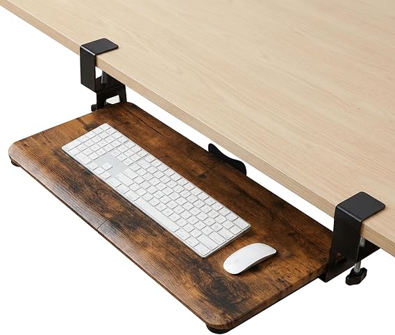 UnderDesk Clamp Keyboard Tray, 26.77" SlideOut Tray,Mahogany