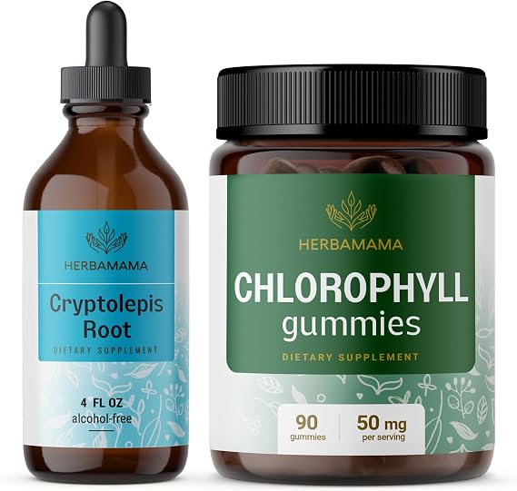 HERBAMAMA Cryptolepis and Chlorophyll Kit - Bundle of Cryptolepis Root Tincture 4 fl oz & 50 mg Chlorophyll Extract Gummies - Vegan, Non-GMO, Alcohol-Free - 2 Pack