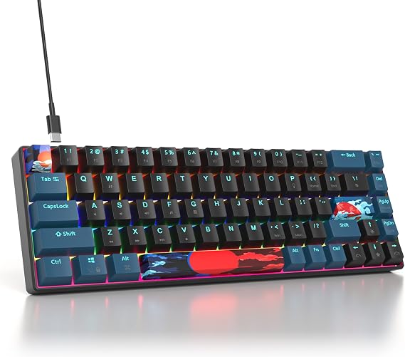Protable 60% Gaming Keyboard Mechanical, Mini Compact RGB Backlit 68 Keys Wired Office Keyboard with Red Switch for Mac/Win Monstor Black/Red Switch 68