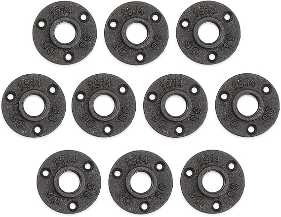Pipe Flange Black Flange Pack of 10 3/4 Inch with 3 Holes BSP Metal Thread Flange Pipe Holder Malleable Iron for Industrial Pipes, Furniture, Bar,