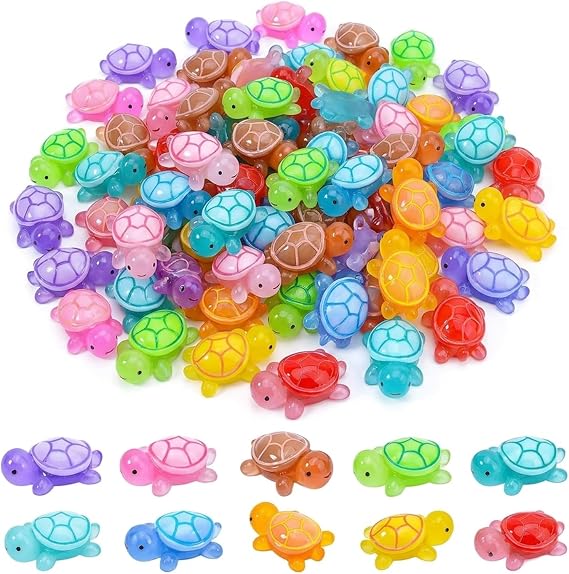 Resin Turtles - 100Pcs Glow in the Dark Miniature Figurines, 10 Colours Waterproof Decor, Mini Turtles & Turtles for Garden Aquarium Dollhouse Landscape