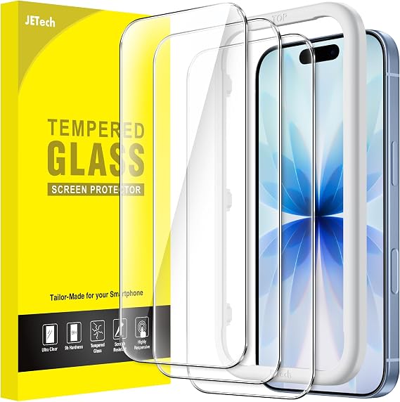 JETech Screen Protector for iPhone 17, 3-Pack | 9H Tempered Glass, HD Clear, Anti-Scratch Protection, Easy Installation Tool