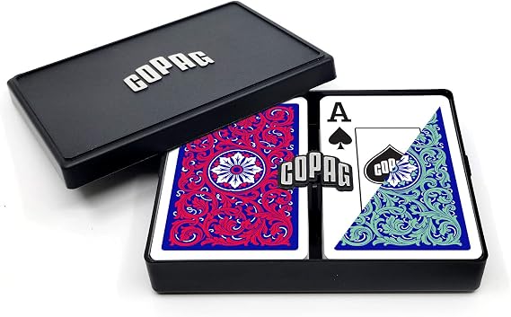 Copag 1546 Neoteric Design 100% Plastic Playing Cards, Bridge Size (Narrow) Green/Red Double Deck Set (Jumbo Index)
