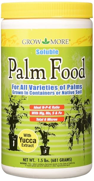 Grow More Palm Food with Yucca Extract (15-5-15) - 1.5lbs of Outdoor & Indoor Palm Tree Fertilizer - Water Soluble Fertilizer Enriched with 6 Micronutrients for Increased Growth & Foliage
