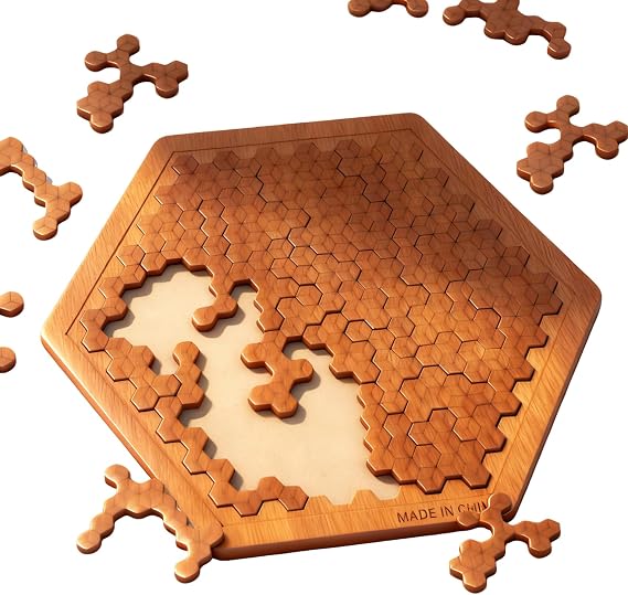 Fractal Tray Puzzle,Hilbert Curve Brain Teaser, Wooden Family Puzzle Game, Challenging Tangram-Style Learning & Entertainment