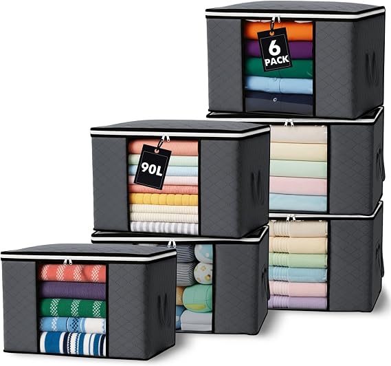 90L Storage Bags, 6Pack Large Capacity Clothes Storage Bags with Zips