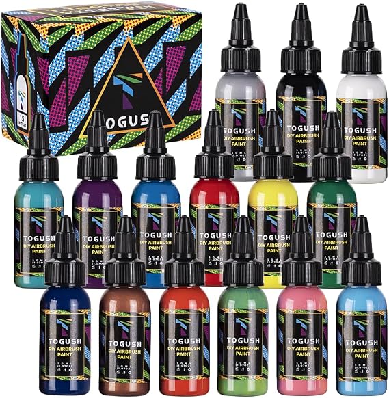 Airbrush Paint 15 Colors, Water-Based Acrylic Set for Models