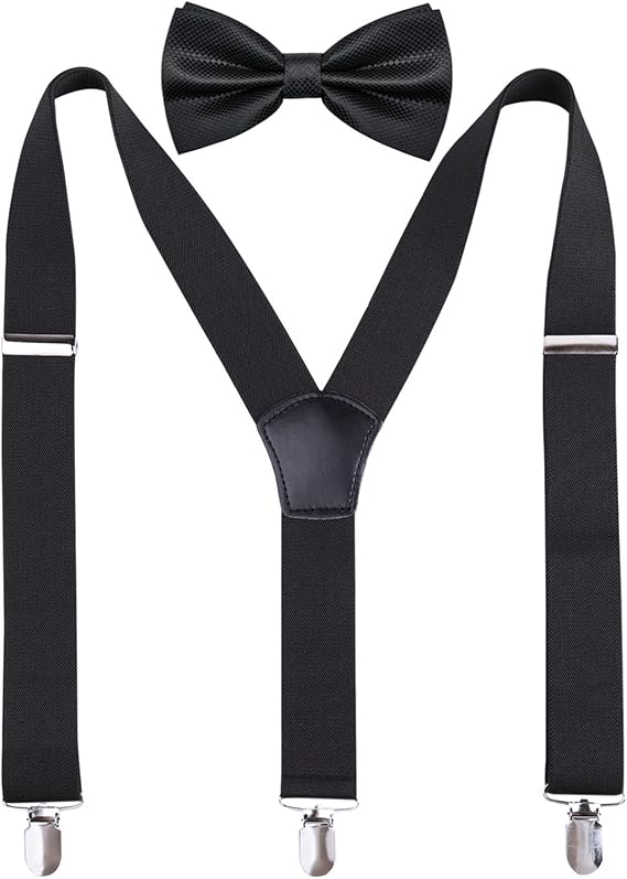 Alizeal Men's Y-Back Adjustable Suspender and Bowtie Set