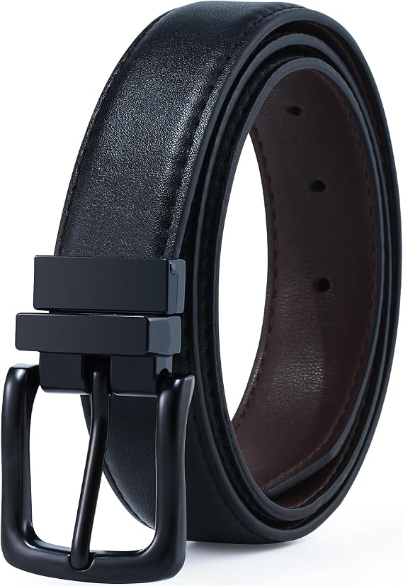 Boy Belts Reversible Easy to Use PU Youth Kids Belt for School Uniform | 2-In-1 Reversible 360 Rotatable,For Dual Color,Adjustable,4 Size Fit 18"-34" For Jeans,Casual