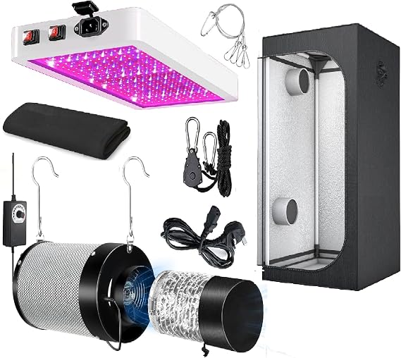 Indoor Grow Tent Kit, LED Grow Light, Fan Filter, Grow Tent, 120 x 120 x 200 cm (60 x 60 x 140 cm)