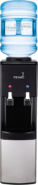 Primo Top-Loading Water Dispenser - 2 Temp (Hot-Cold) Water Cooler Water Dispenser for 5 Gallon Bottle w/Child-Resistant Safety Feature, Black and Stainless Steel