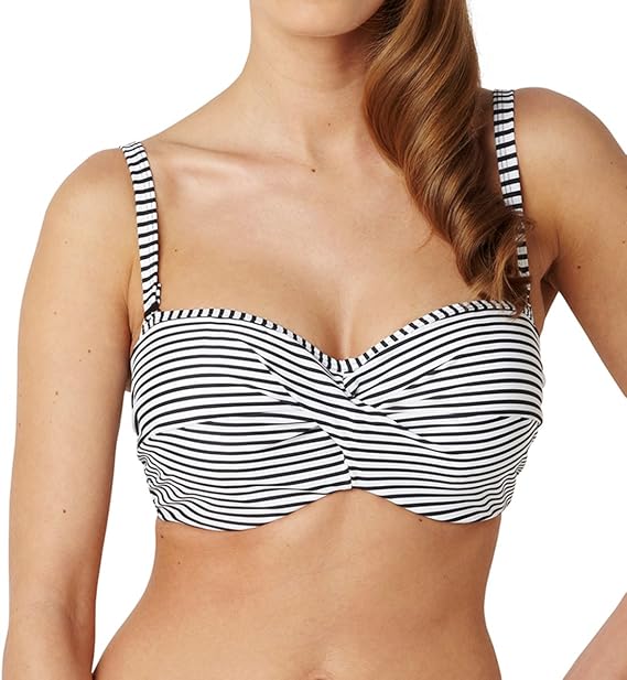Panache Womens Panache Swim Women's Anya Stripe Bra-Sized Bandeau Bikini Top with Detachable Straps
