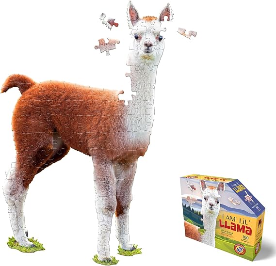 Madd Capp LiL' LLAMA 100 Piece Jigsaw Puzzle For Ages 5+ 4011 - Unique Animal-Shaped Border, Poster Size when completed, Oversized Puzzle Pieces For Easy Handling, Includes Educational Fun Facts