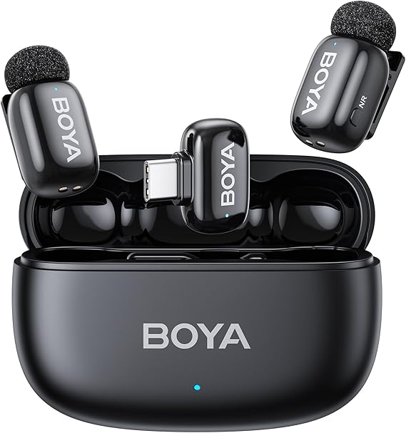 BOYA Mini 2 Wireless Lavalier Microphone for iPhone Andriod, USB-C, Black
