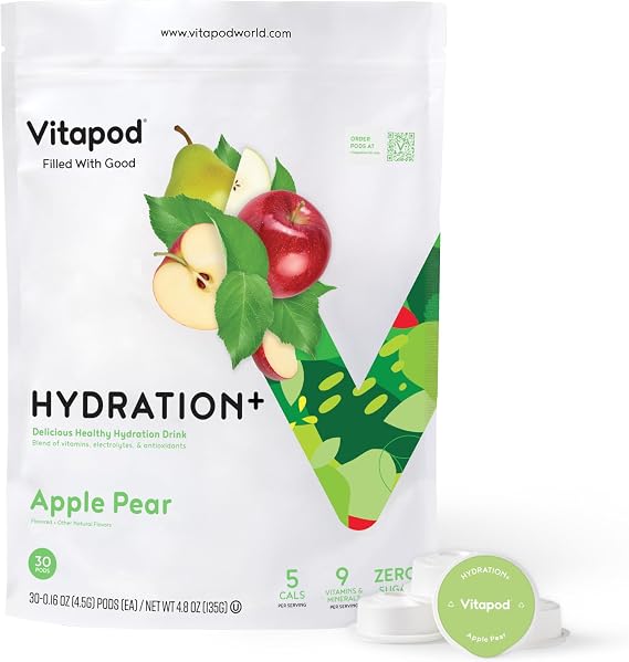 Vitapod Hydration+ Apple Pear Healthy Hydration Mix - 30 Pods - Electrolytes, Antioxidants, Vitamin C, A, D, E - Water Enhancer and Beverage Mix Packet