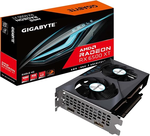 GIGABYTE Radeon RX 6500 XT Eagle 4G Graphics Card, WINDFORCE 2X Cooling System, 4GB 64-Bit GDDR6, GV-R65XTEAGLE-4GD Video Card