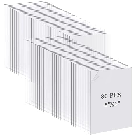 80 Pack Clear Acrylic Sheets 5 x 7 inch 1 mm Thick Acrylic Panel for Picture Frame Glass Replacement, Art Crafts Projects, Painting, Wedding Festival Party Office
